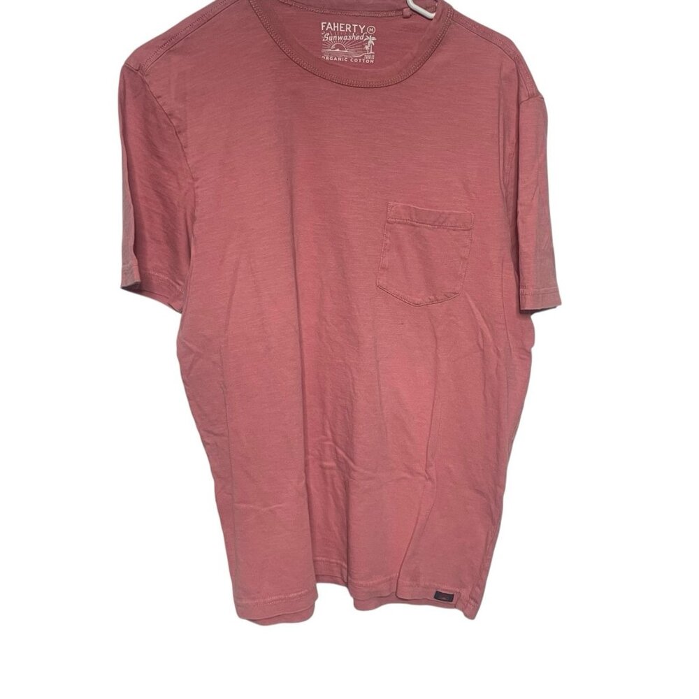 Faherty Pocket Tee Men’s M Organic Cotton Sunwashed Pink Shirt Short Sleeve